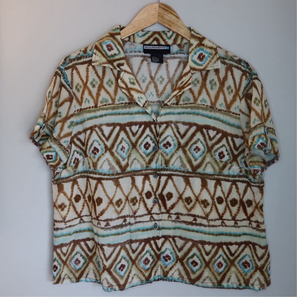Requirements Ikat Tribal Print Button Up Shirt 100 Cotton Size L